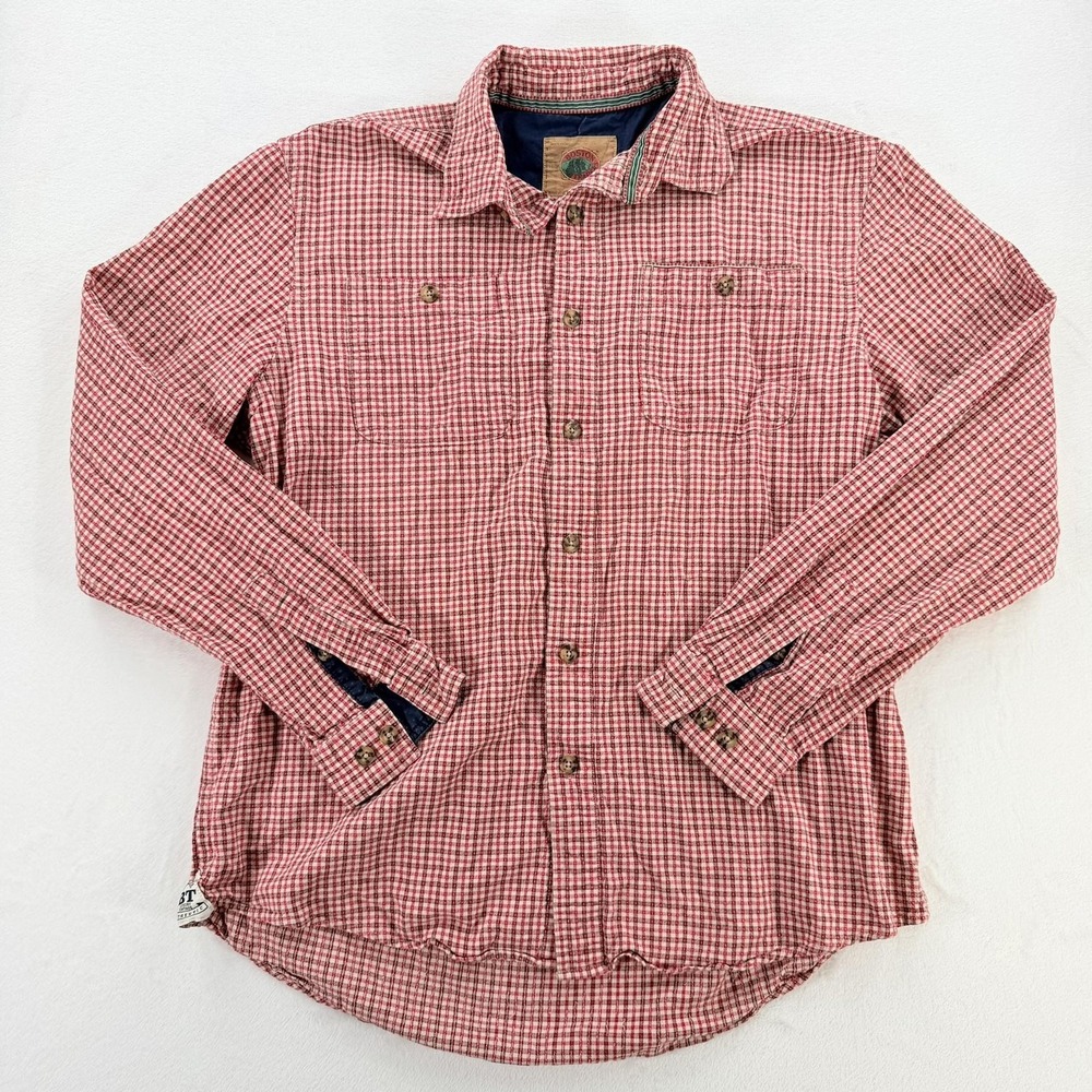 Boston Traders Shirt Mens Large Red Check Cotton Button Up Long Sleeve Casual